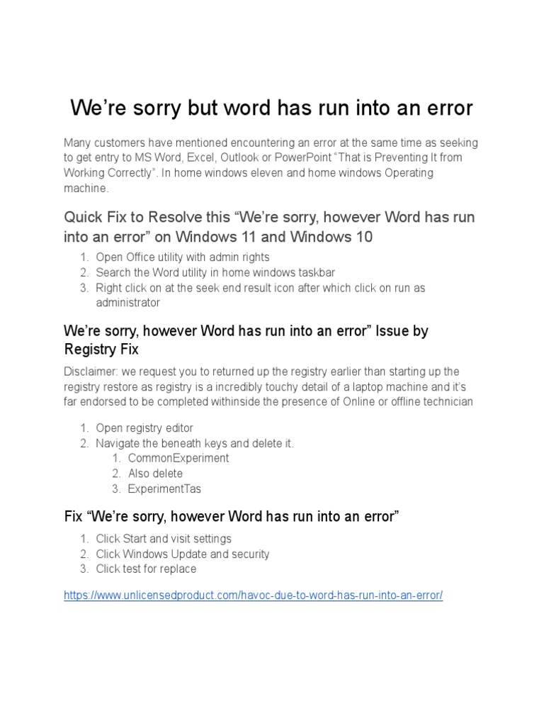 Fix "Word Has Run Into an Error" | PDF | Career & Growth | Technology ...
