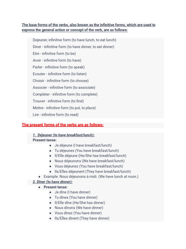 French Verbs: Infinitive & Present Forms | PDF | Linguistic Morphology ...