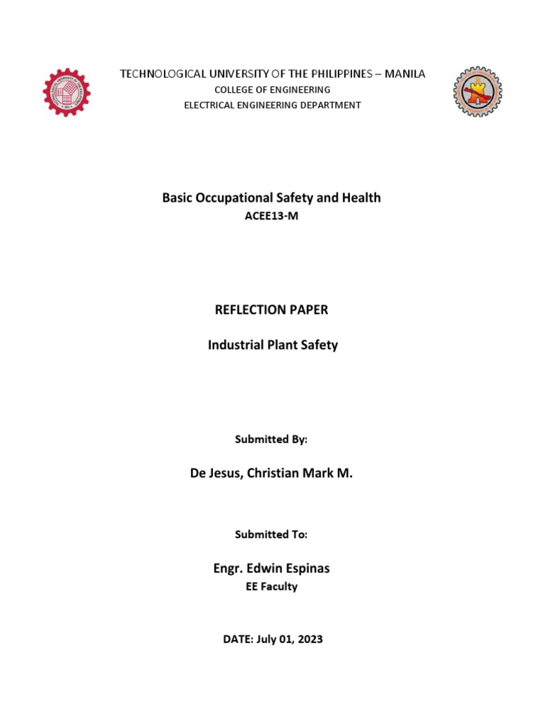 Reflection Paper Industrial Plant Safety PDF Occupational Safety