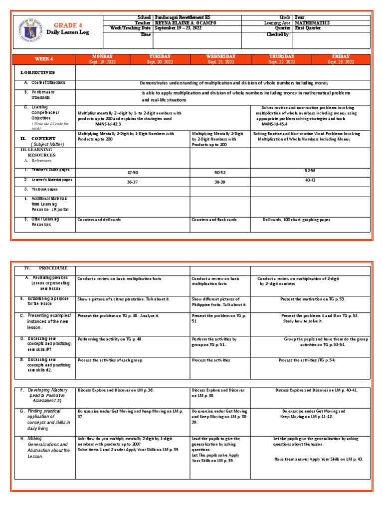 Grade 4 Dll Quarter 1 Week 4 Sir Bien Cruz Pdf Learning