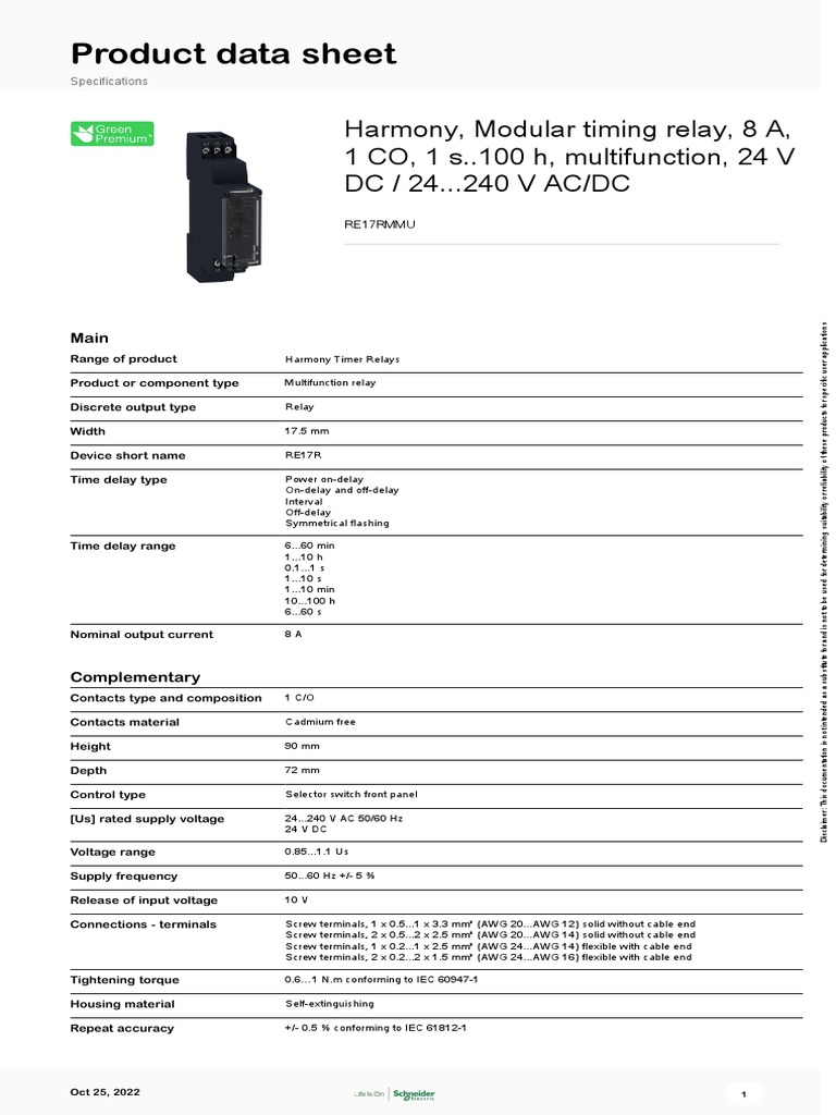 Harmony Timer Relays RE17RMMU PDF Alternating Current Relay