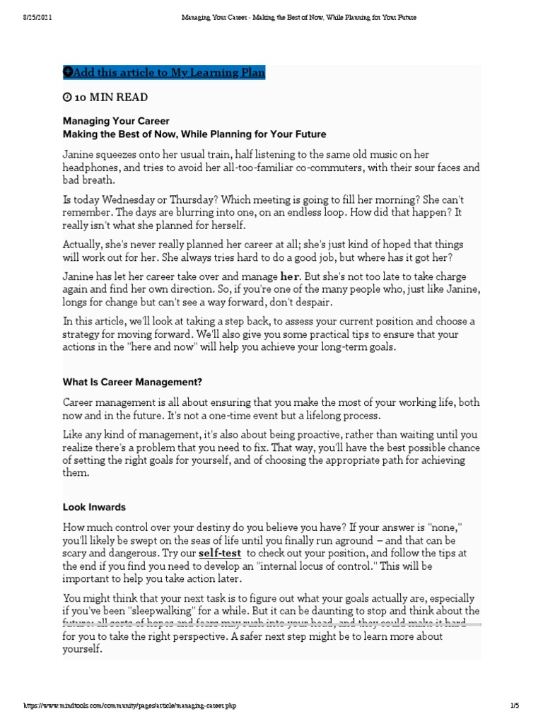 101 Managing Your Career - Making The Best of Now, While Planning For