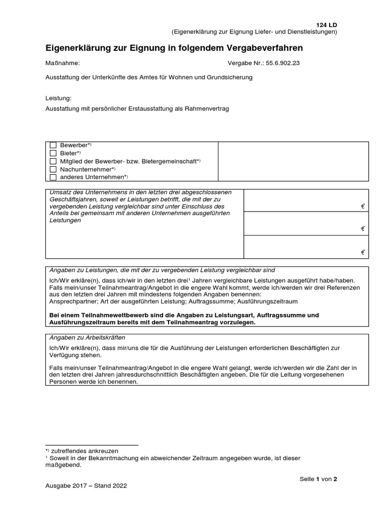 124 LD Eigenerklärung Zur Eignung Liefer - Und Dienstleistungen | PDF
