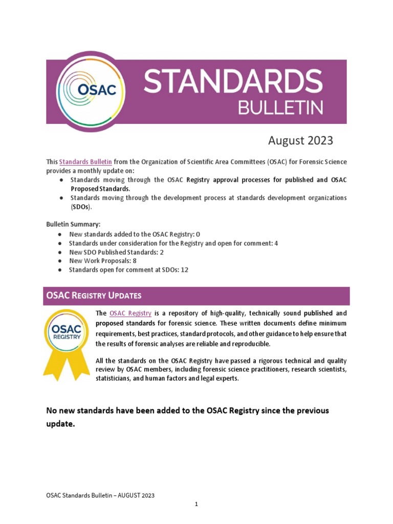 OSAC Standards Bulletin August 2023 | Download Free PDF | Dna Profiling ...