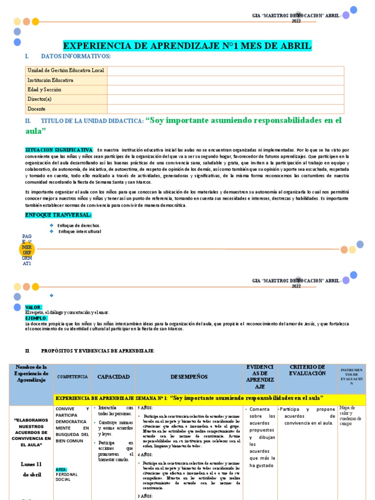 Organización del Aula en Educación Inicial | PDF | Aprendizaje | Evaluación