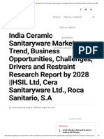 India Ceramic Sanitaryware Market Trend, Business Opportunities, Challenges, Drivers and Restraint Research Report by 2028 - HSIL LTD, Cera Sanitaryware LTD., Roca Sanitario, S.A - Digital Journal