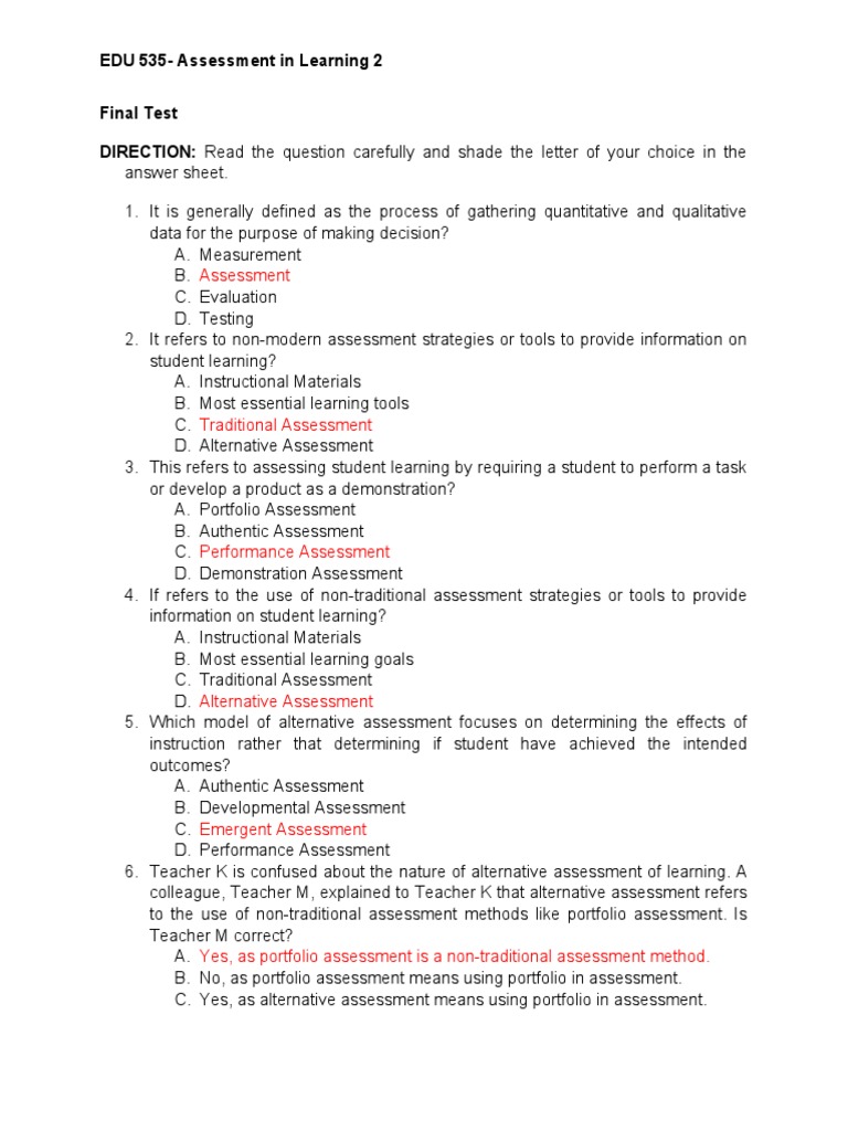 EDU 535: Assessment in Learning 2 Exam | PDF | Educational Assessment ...
