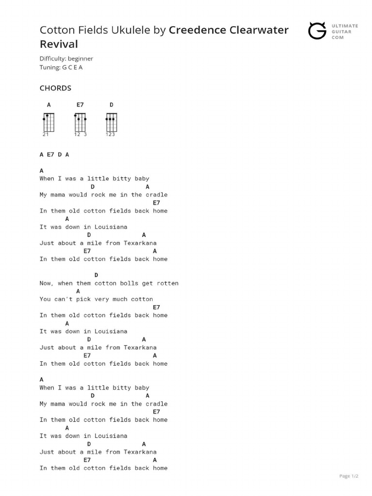 Cotton Fields Ukulele PDF