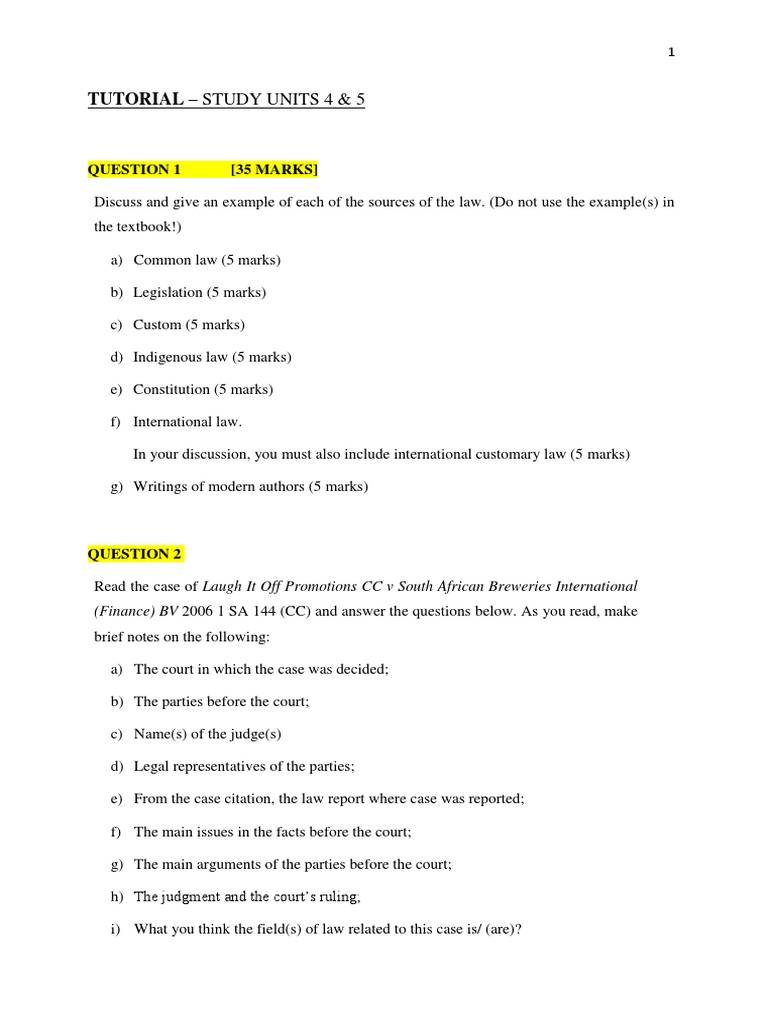 Tutorial+Questions+-+Study+Units+4+_+5 | PDF