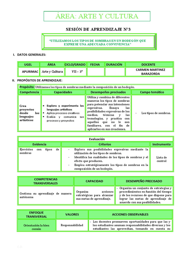 3° Sesión de Aprendizaje Arte y Cultura Carmen | PDF | Sombra | Evaluación