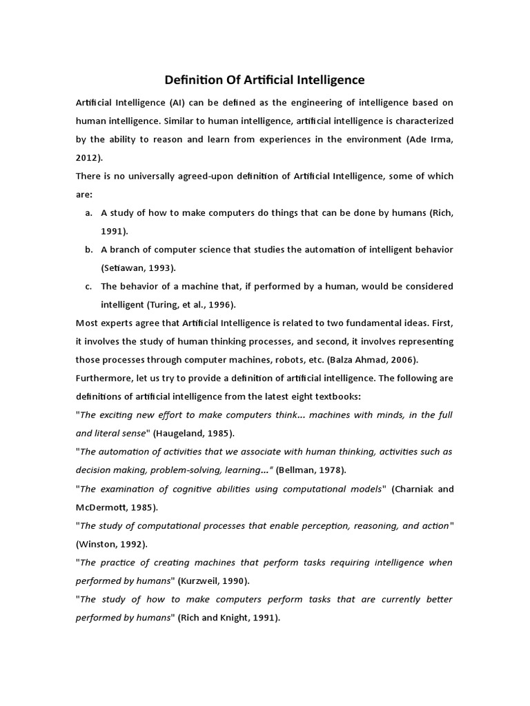 Simple Definition Of Artificial Intelligence