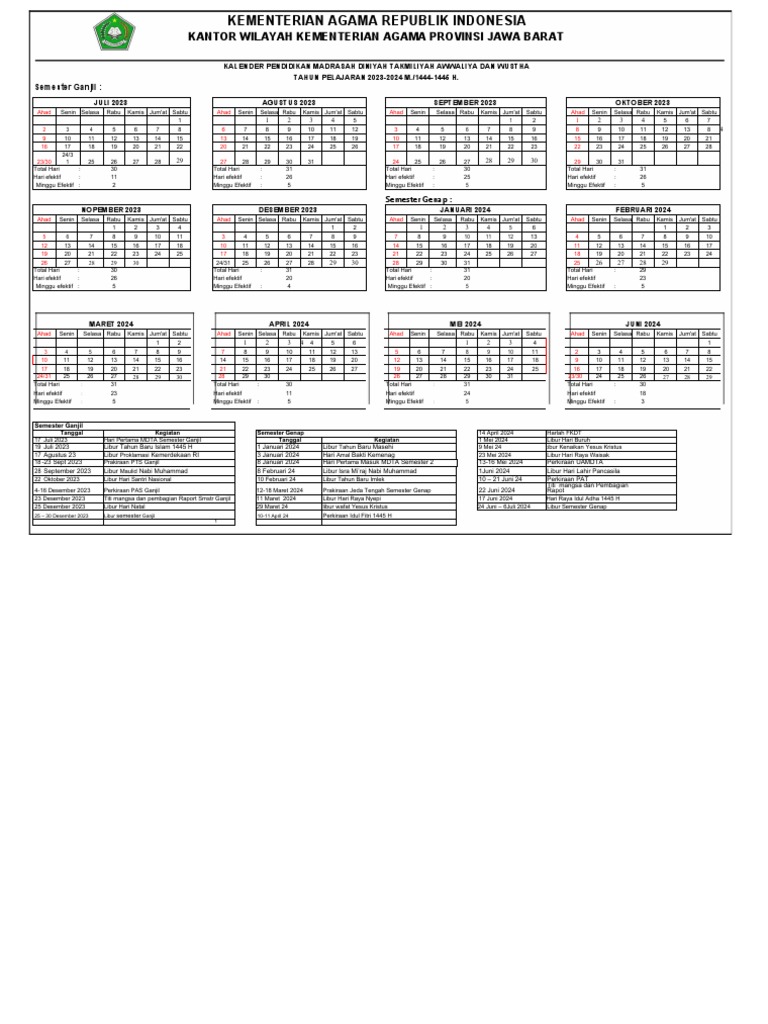 Kalender Pendidikan MDTA 2023 2024 PDF