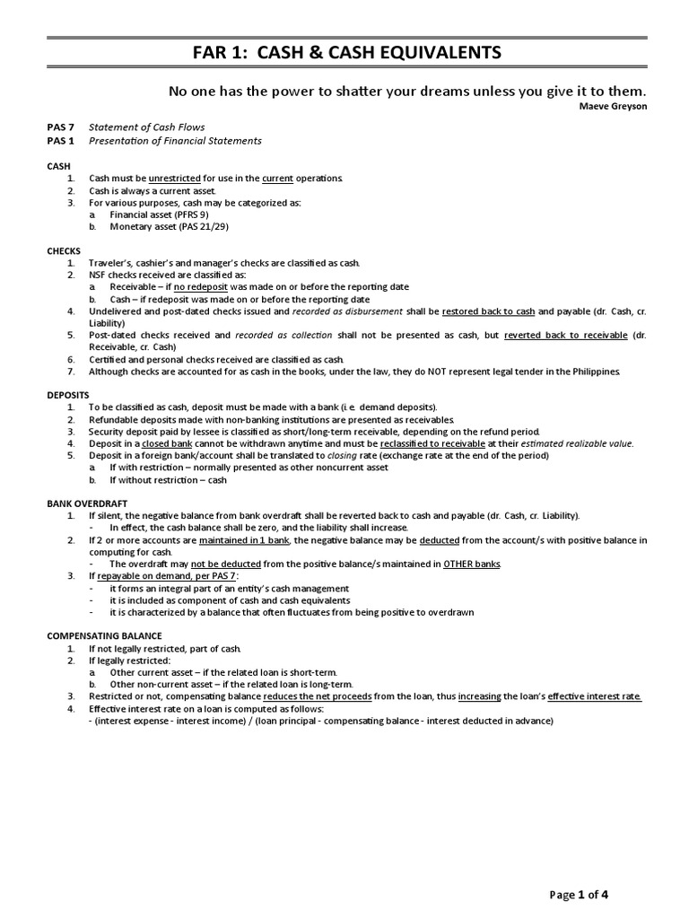 FAR1 CASH & CASH EQUIVALENTS Students PDF Cash And Cash