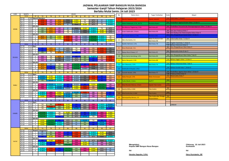 Jadwal Pelajaran TA 2023-2024 | PDF