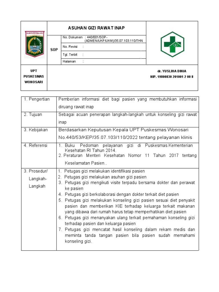Sop Konseling Gizi Ranap | PDF