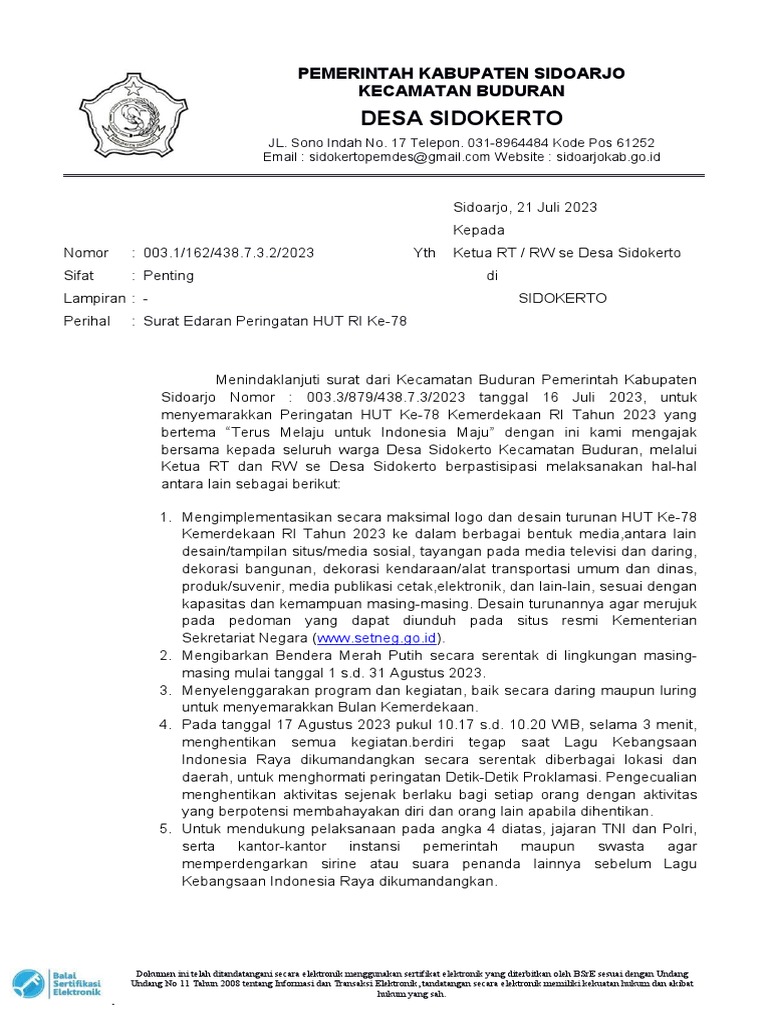 Surat Peringatan HUT RI-revisi | PDF