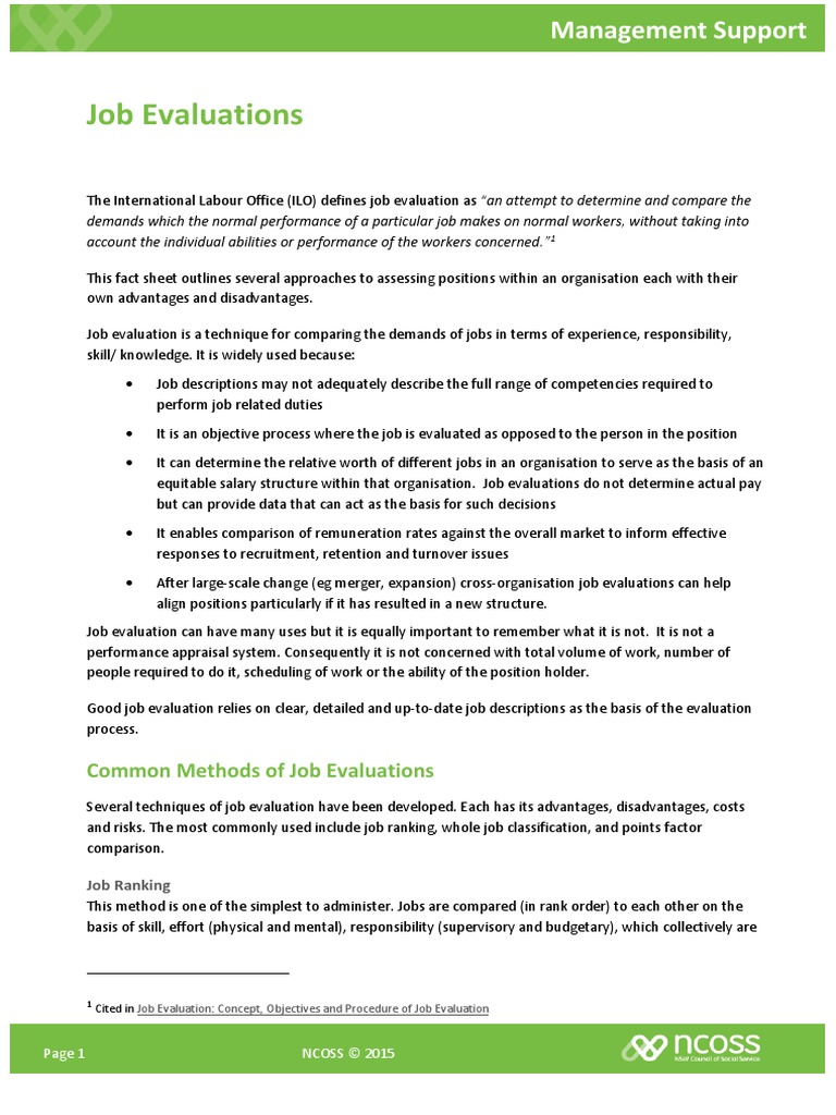 Job Evaluation PDF Evaluation Employment