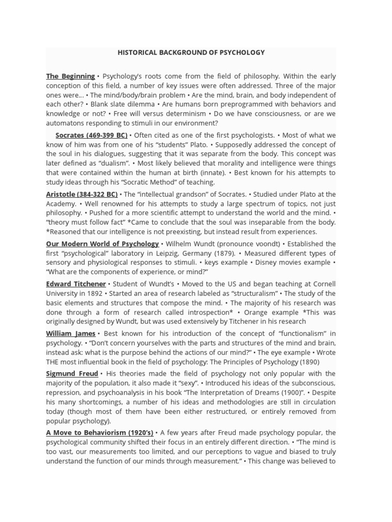 Historical Background of Psychology PDF Psychology Mental Processes