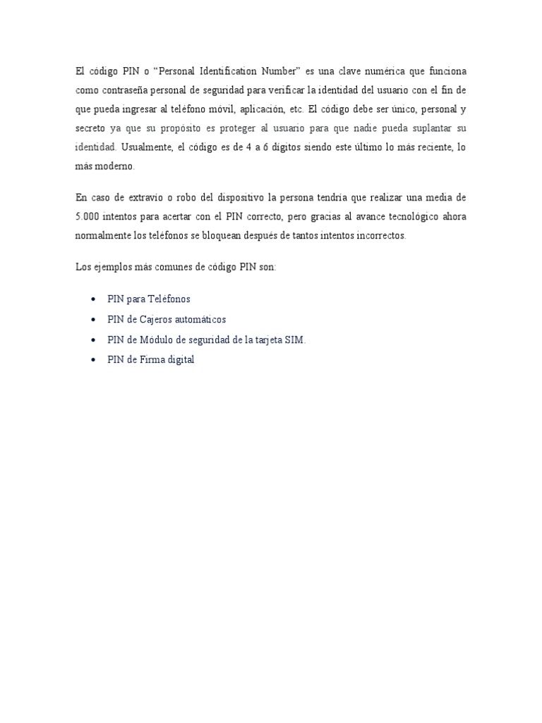Qué es el código PIN y su función | PDF | Derecho