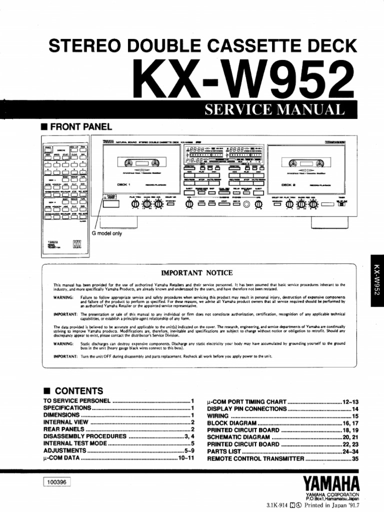 Yamaha KX-W952 RS Manuel de Service | PDF