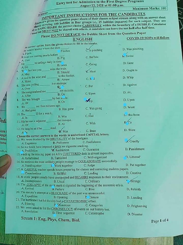First entry test 22august 2021 pdf