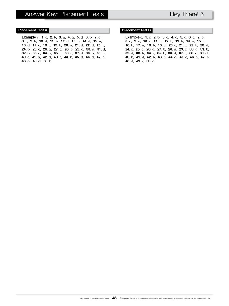 Placement test answer key pdf