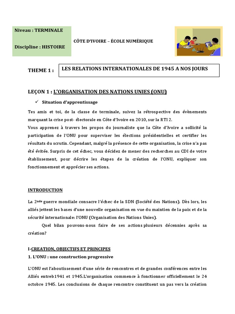 Organisation des Nations Unies : Histoire et Fonctionnement | PDF ...