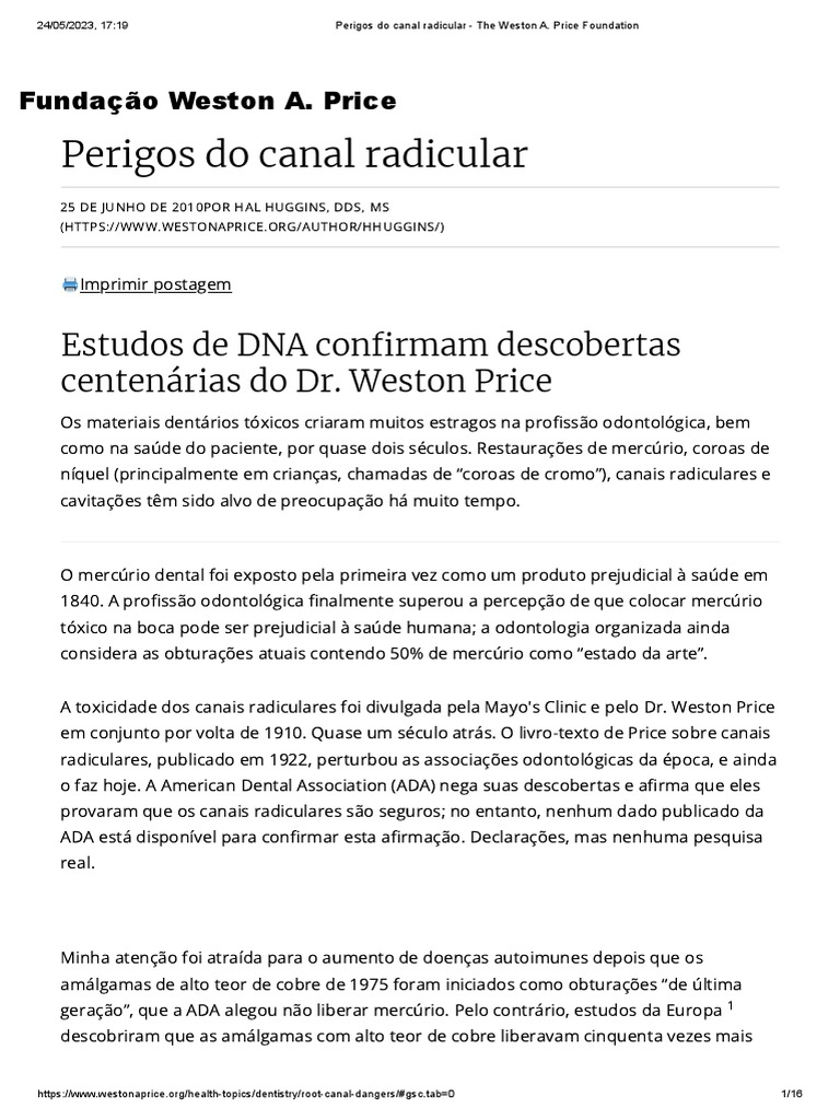 Perigos Do Canal Radicular The Weston A. Price Foundation PDF