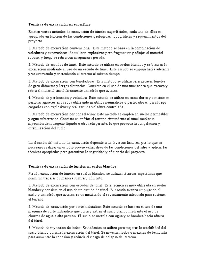 Técnicas De Excavación Pdf Túnel Perforación