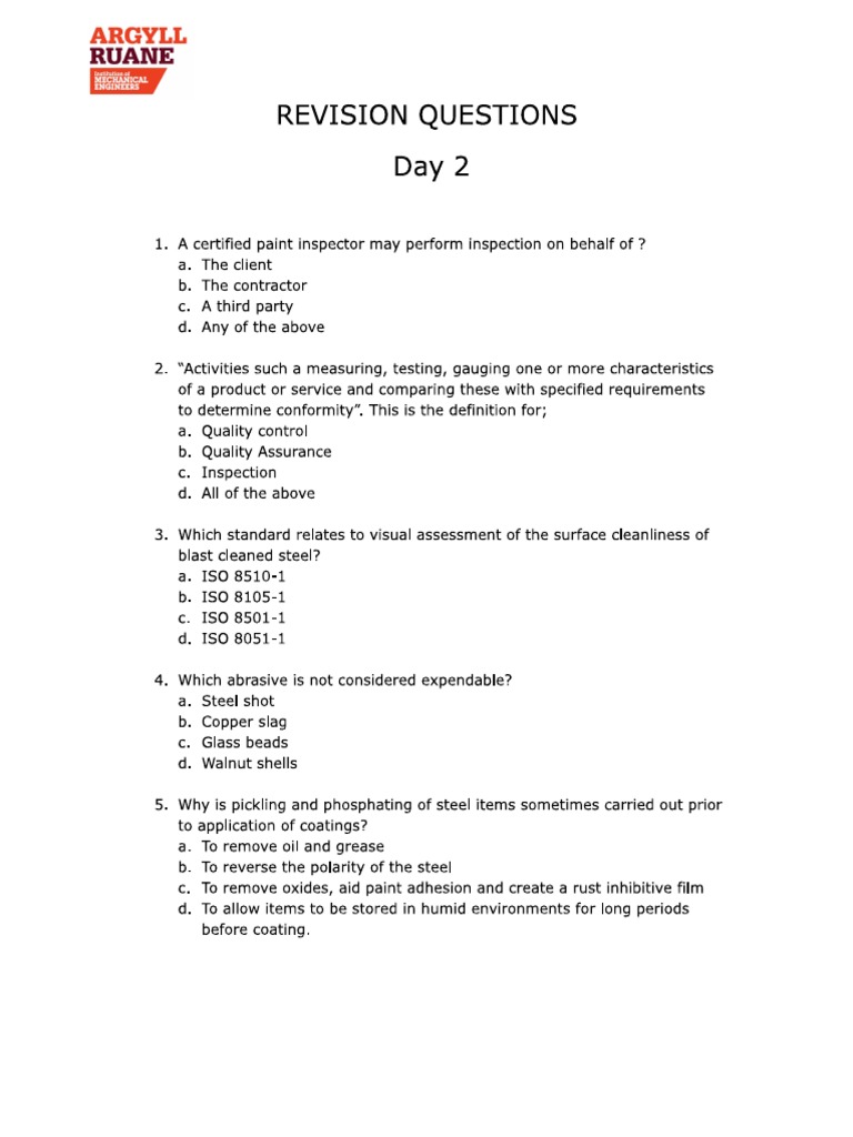 Revision Questions Day 2 Surface Preparation | PDF