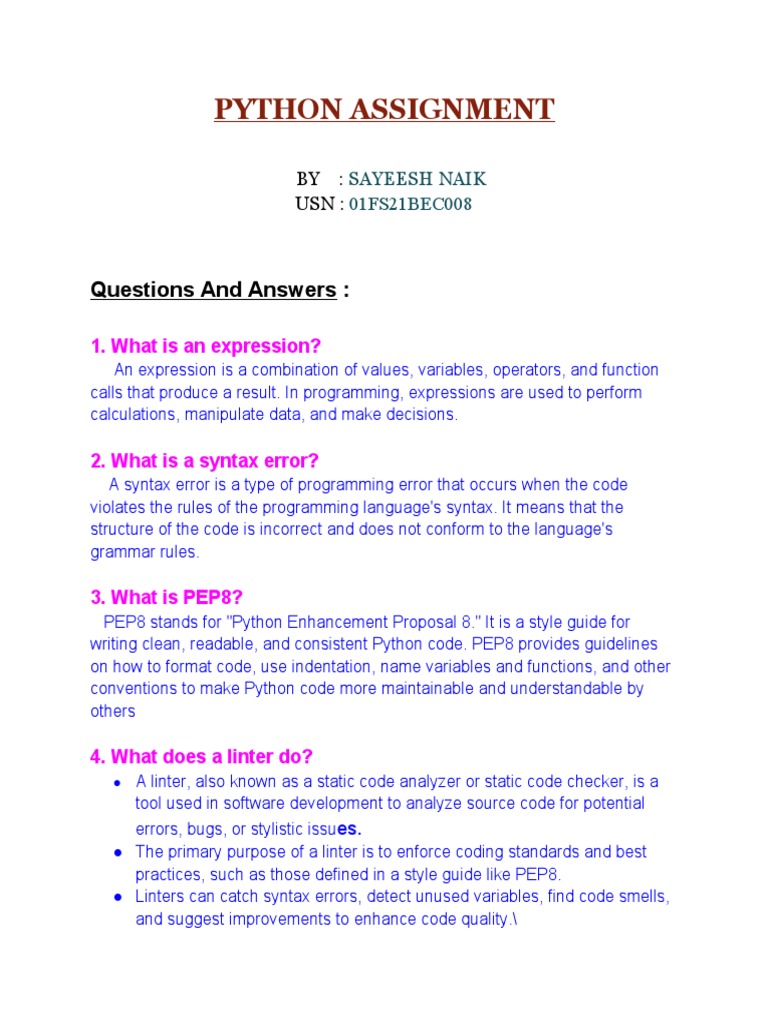 Python Assignment by Sayeesh | PDF
