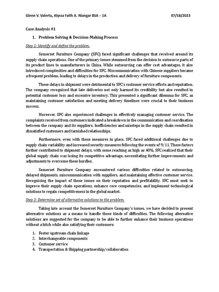 Case Analysis No. 1 (OM Finals) | PDF | Supply Chain | Decision Making