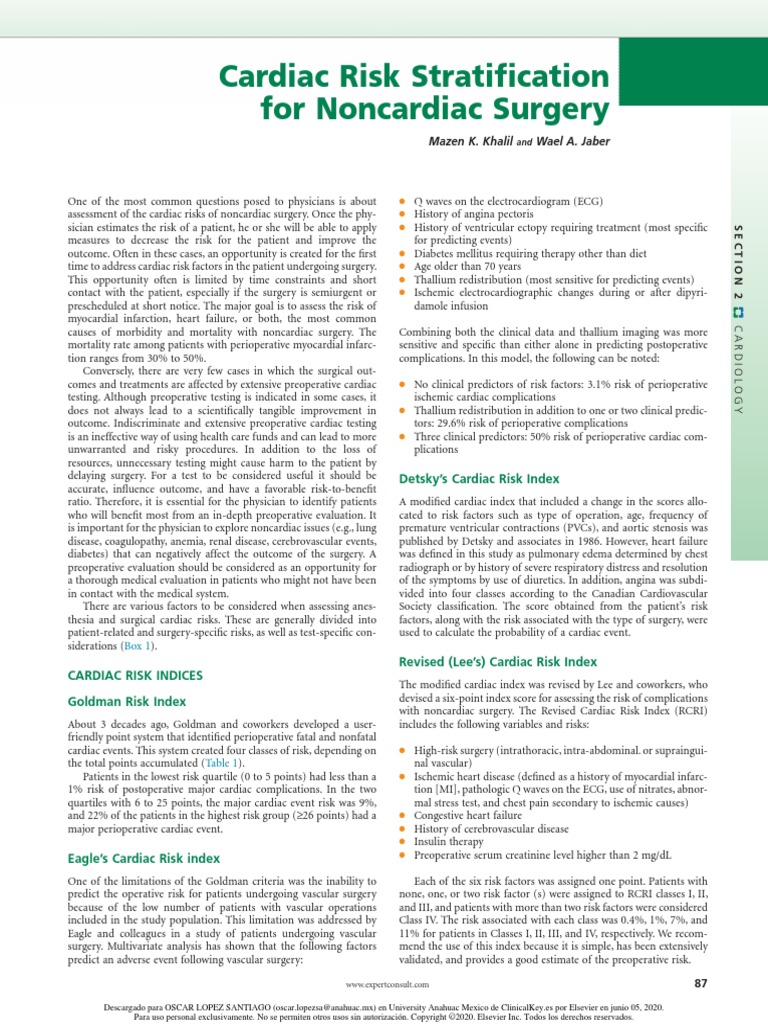 Cardiac Risk Stratification - Cardiology | PDF | Myocardial Infarction ...