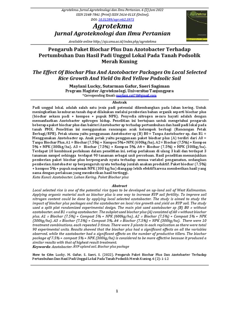 Agrotekma: Jurnal Agroteknologi Dan Ilmu Pertanian | PDF | Kesehatan ...