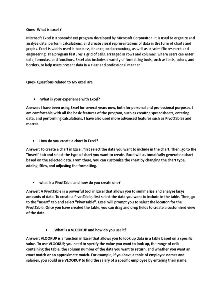 Ms excel questions pdf microsoft excel spreadsheet