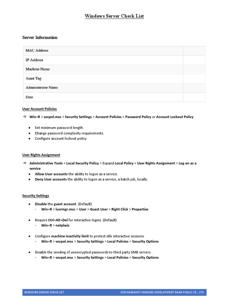 Windows Server 2019 Hardening Checklist | PDF | Windows Registry ...