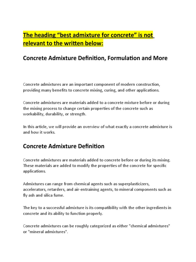 1 Best Admixture For Concrete | PDF | Concrete | Cement