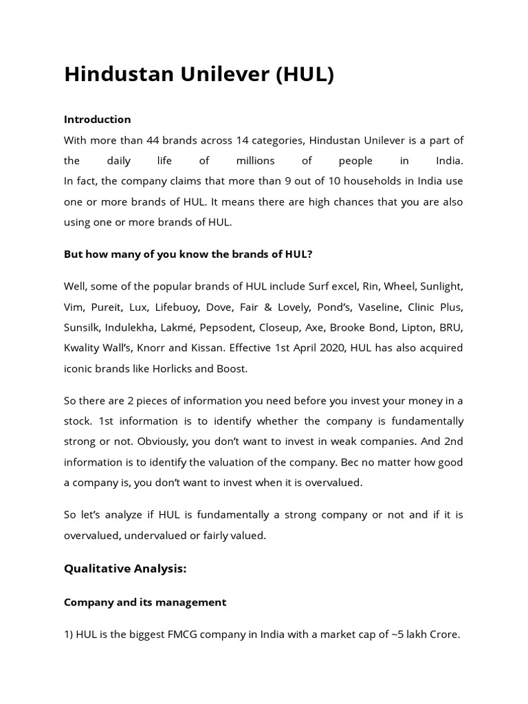 Hindustan Unilever Pdf Unilever Economies