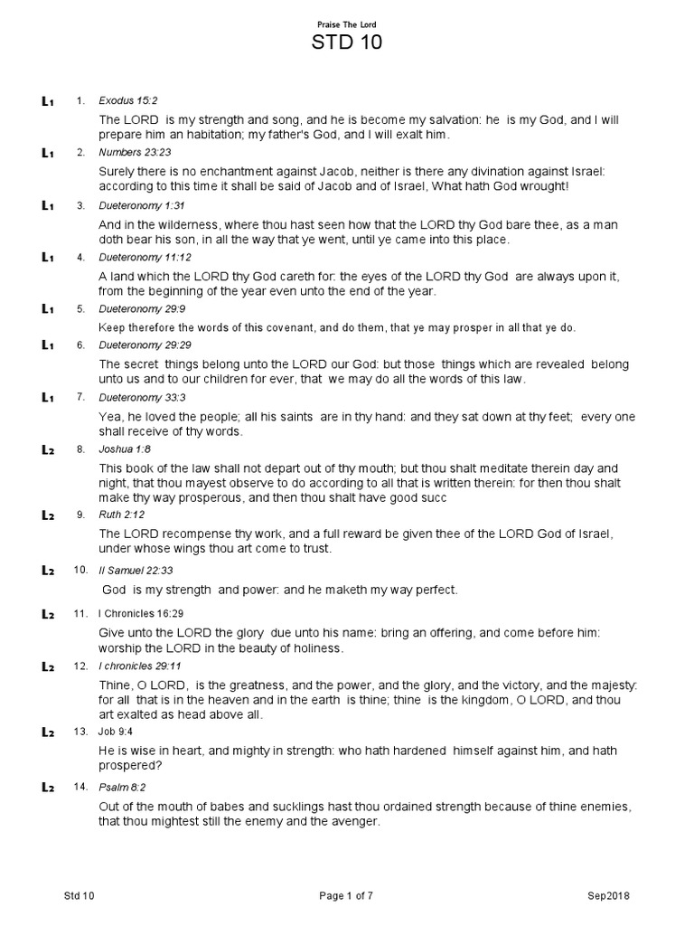 Special Memory Verse Std 10 Eng Pdf Book Of Deuteronomy