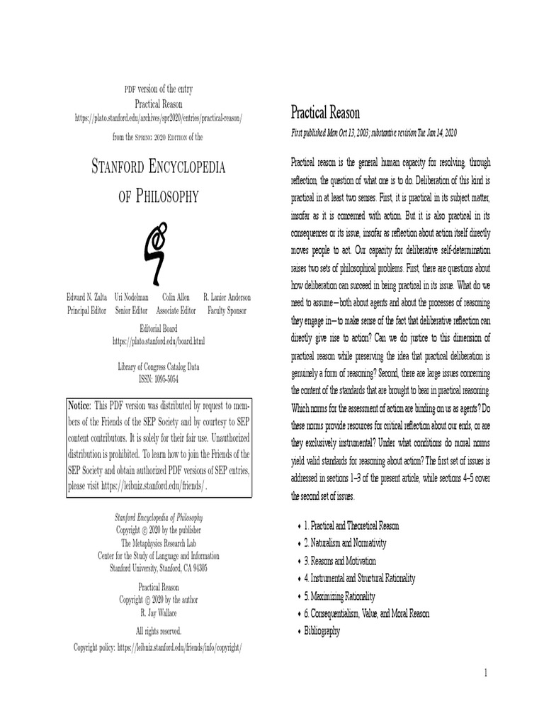 2020 - Wallace - Practical Reason (SEP) | PDF | Rationality | Intention