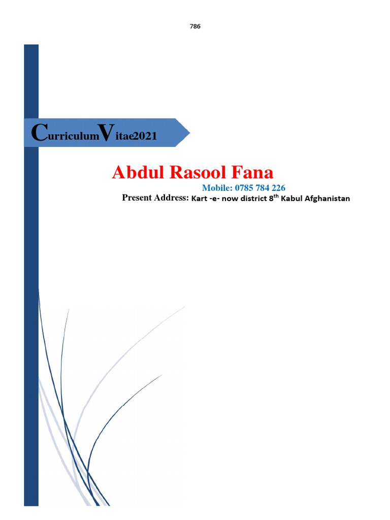 Abdul Rasool Fana CV 2021 | PDF | Afghanistan