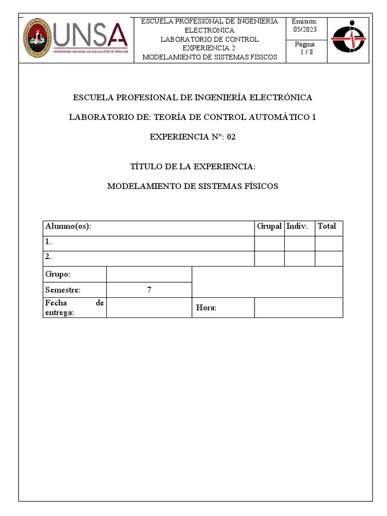 LABORATORIO 2 TCA1_MODELADO DE SISTEMAS FISICOS | PDF | Ecuaciones ...