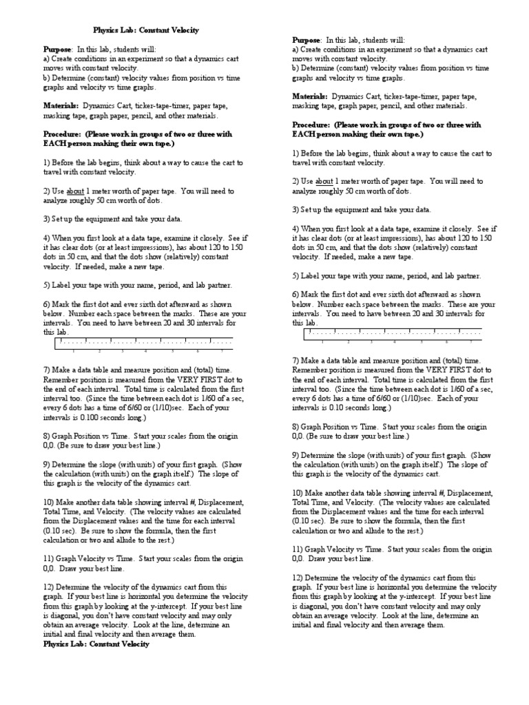 Constant Velocity Lab Regular PDF