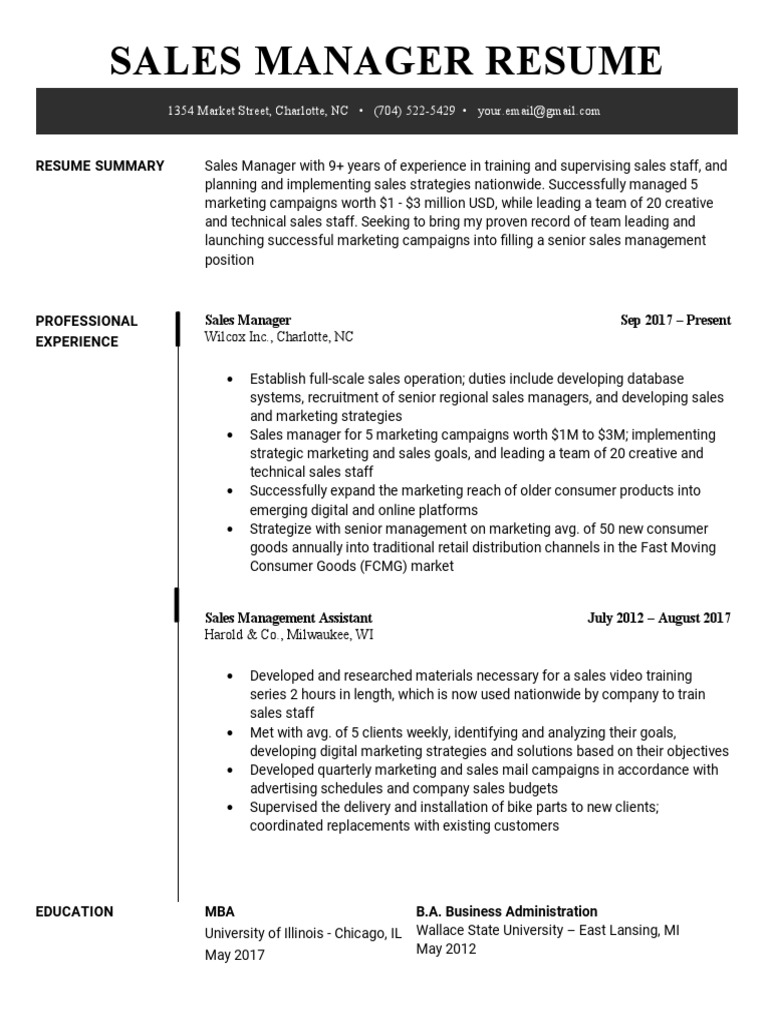 Sales Manager Resume | PDF | Sales | Marketing