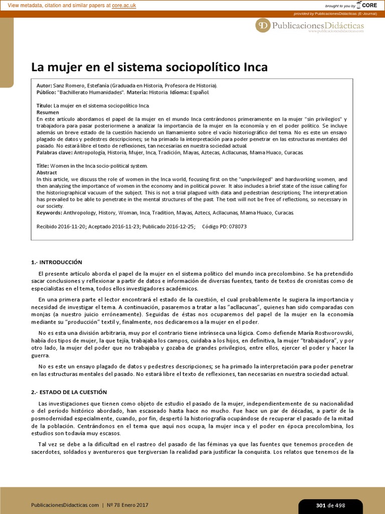 Rol de la mujer en el Inca | PDF | Imperio Inca | Mujer