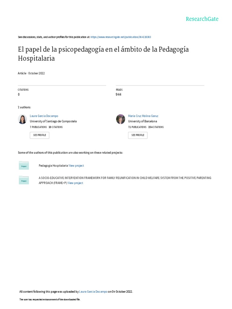 Psicopedagogía en Pedagogía Hospitalaria | PDF | Maestros | Las emociones