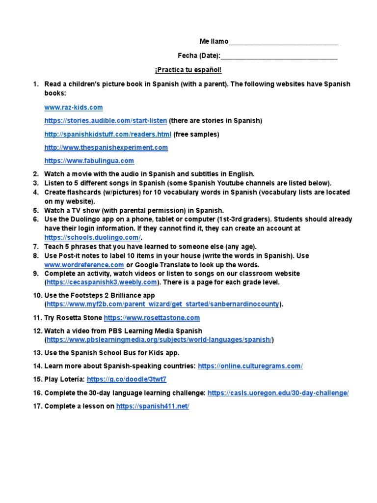 Spanish Learning Activities for Kids | PDF | Learning | Linguistics