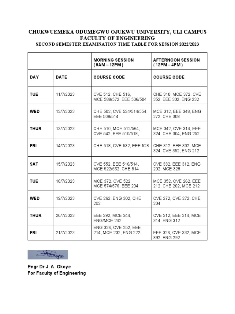2022/2023 Engineering Exam Timetable | PDF | Technology & Engineering