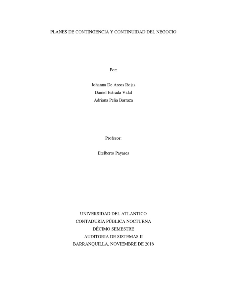 Ejemplos de Planes de Continuidad del Negocio | PDF | Business ...