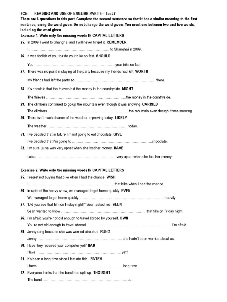 FCE Reading & Use of English Test 3 | PDF | Home & Garden